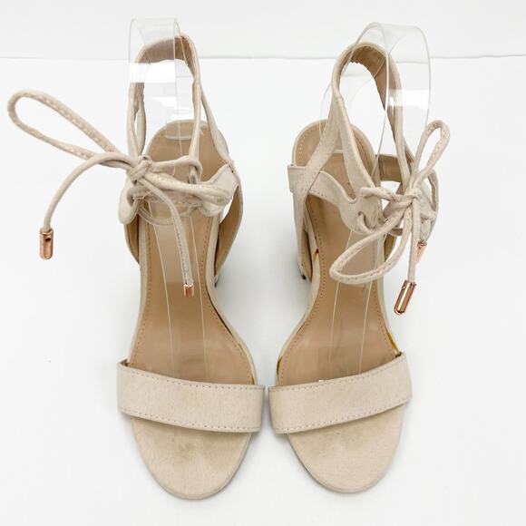 Charlotte Russe Womens Jennie Sandals 6 Faux Suede Open Toe Block Strappy Heels - Picture 9 of 11